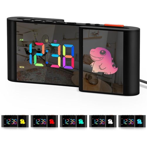 Horloge Numérique Avec Veilleuse Rvb, Dessin Animé, Grand Écran Avec Port De Charge Usb, Double Réveil Pour Chambre À Coucher, Gradation Automatique, 5 Niveaux De Volume, Horloge De Jour Pour