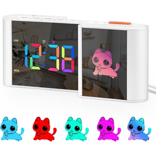 Horloge Numérique, Réveil Avec Veilleuse Rvb, Dessin Animé, Grand Écran Avec Port De Charge Usb, Double Réveil Pour Chambre À Coucher, Gradation Automatique, 5 Niveaux De Volume, Horloge De