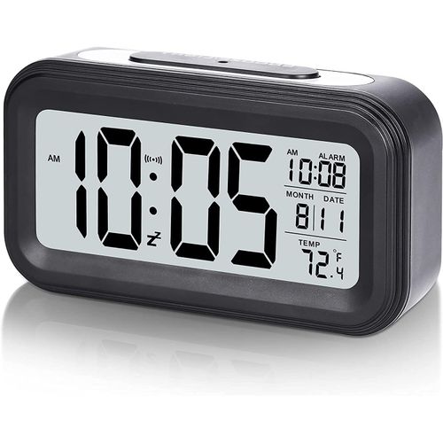 Réveil numérique, Horloge Numérique Réveil à Pile Silencieux pour Enfants Adultes Grand écran LED Température Calendrier, Reveil de Voyage avec Veilleuse Snooze Fonction