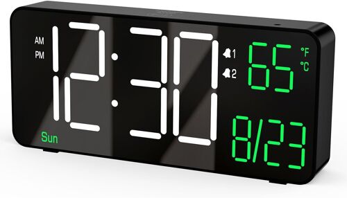 Réveils Salon. Horloge Numérique 6,7 Pouces Chambre À Coucher, Gradation Automatique, Affichage De La Date, Jour De La Semaine, Secondes Ou Température De La Pièce. Réveil Numérique Pour