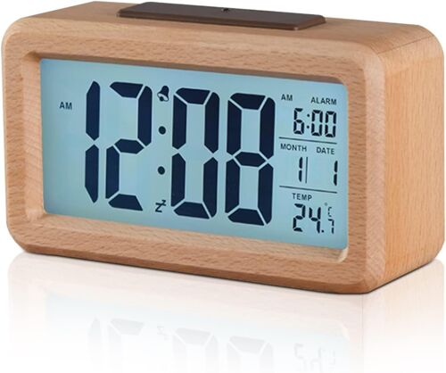 Réveil Numérique,Réveil Numérique En Bois,Horloge De Chevet, Horloge Numérique Led,Reveil Bois,Horloge Digitale Réveil Led Horloge Numérique Avec Affichage L'Heure,Date, Température, Veilleuse