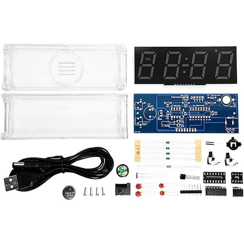 Ieron Kits de réveil numérique LED à 4 Chiffres Blancs avec Affichage de l'heure/température/Date, contrôle de la lumière, Horloge numérique pour débutants et Professionnels de l'électronique