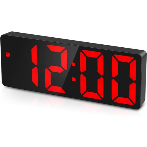 TIANYI-Réveil Numérique, Horloge Numérique avec Écran LED Affiche Température et Date, Horloge Digital avec Alimenté par USB/Batterie, Fonction Snooze, Commande Vocale, Noir et Chiffres Rouge