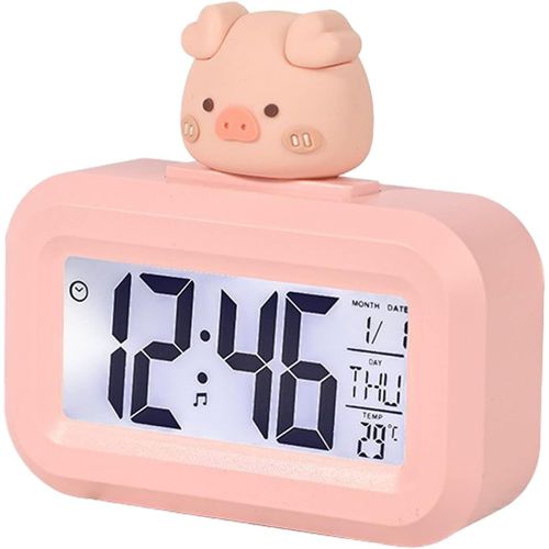 Réveil Numérique,Horloge électronique Mignonne de Dessin animé,réveil numérique Multifonctionnel avec Affichage LED de la température intérieure, Horloge de Bureau pour Chambre à Coucher (Pink Piggy)