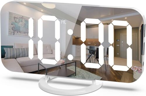CLICKSELL-Réveil Numérique Avec Port De Chargeur Usb Réveil De La Chambre De Maquillage Mirror Travel Alarm Bureau Horloge Gros Bouton Snooze Pour À Home Decor Blanc