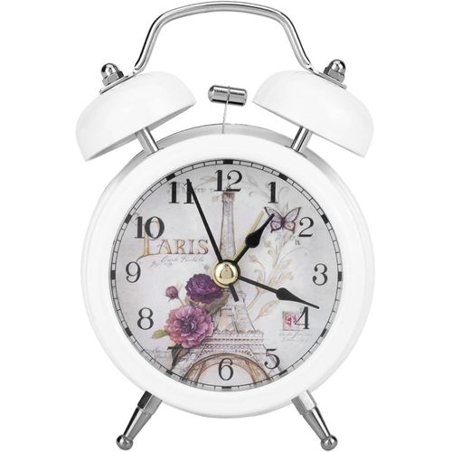 ERYI-Réveil En Métal Avec Lumières Scintillantes Cloche Mini Petit Réveil Numérique Muet Pour Chambre Étudiant(Blanc)