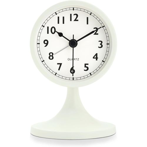 TIANYI-Metal Reveil Analogique sans Tic-tac, Fonction Snooze, avec Lumière de Nuit, Vintage Blanc Horloge de Chevet Silencieuse pour Bureau Chambre Table 12.5cm