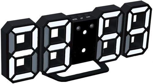 Réveil numérique à LED 3D avec 3 Niveaux de luminosité réglables Fonction de Rappel de veilleuse à intensité Variable pour Le Bureau de Cuisine à Domicile - Noir et Blanc