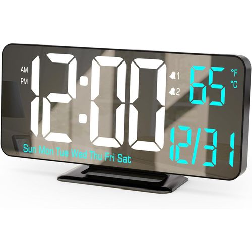 SEPT-Réveil Numérique 17cm Noir Chambre Double Alarme Date Seconde Jour de la Semaine 12/24 Heures Variation Température Horloge Ordinateur Horloge LED
