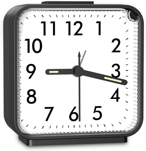 Reveil Matin, Petit Reveil Silencieux A Piles, Horloge De Chevet, Réveil De Voyage, Réveil Pointeur Lumineux, Fonction Snooze, Sans Tic-Tac, Noir