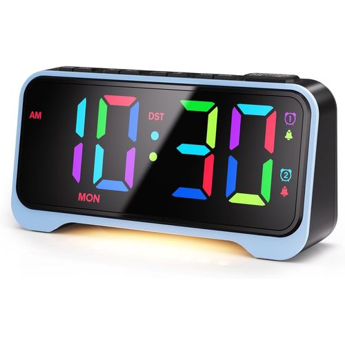 TIANYI-Reveil Lumineux LED, Réveil Numérique RGB, Reveil Enfant avec Veilleuse, Dimmable Alarm Clock, Double Alarme, 12/24H, DST, 9 Min Fonction Snooze, Port de Charge USB et Type-C