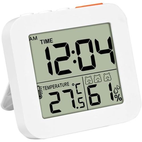 Réveil Numérique,Horloge Numérique LCD Alimentée par Batterie de Chevet 12/24H avec Humidité et Température pour Les Gros Dormeurs (Piles AAA Non Incluses)
