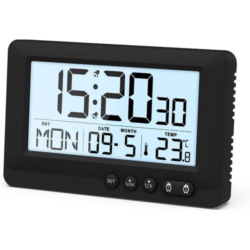 ERYI-Réveil Numérique, Horloge De Bureau À Pile Avec Écran Lcd, 12/24H, Calendrier, Température, Réveil De Voyage Avec 2 Alarmes, Fonction Snooze, Horlogue Digitale Pour Chambre, Maison, Bureau
