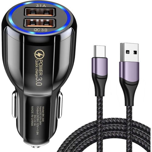 Chargeur Allume Cigare Adaptateur 2 Ports Prise Chargeur De Voiture Usb Rapide Avec 65w Câble Usb C 1m Compatible Avec Iphone,Ipad,Samsung,Huawei,Xiaomi[Car783492]