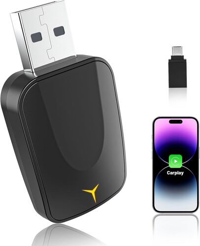 Adaptateur CarPlay sans Fil pour Voiture, Dongle Plug & Play Connexion Rapide, Compatible Tous Véhicules avec CarPlay d'Origine, iPhone (iOS 10+), Stable et Fiable, USB-C/USB-A