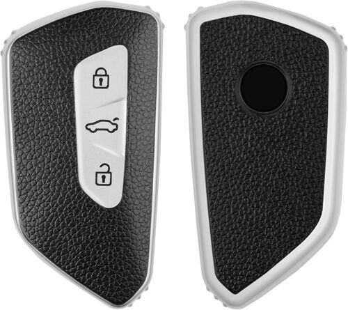 Accessoire Clef De Voiture Compatible Avec Vw Golf 8 3-Bouton - Coque De Protection En Silicone Argenté-Noir[Q2890]
