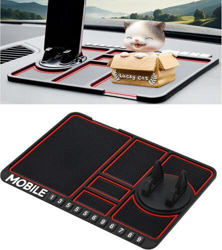 Tapis Antidérapant 4 En 1 Pour Voiture,Avec Support De Téléphone Portable,Multifonction,Rotatif À 360 °,Coussin De Rangement Pour Téléphone Portable,Tableau De Bord