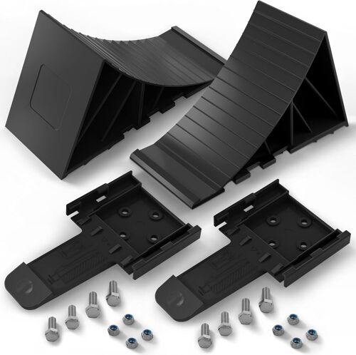 MEVRONISSHOP-Cales de Roue avec Support Set de 2 et matériel de Montage - Cales de Frein pour remorques et caravanes, Camping-Cars - Cales de remorque jusqu'à 1600kg de Charge par essieu