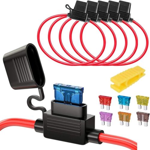 5pcs 16awg Porte-Fusibles Moyen Lame Enfichable Etanche Avec Fil, Dc 32v 20a Add-A-Circuit Pour Camion Voiture, Avec 6 Pièces De Fusible À Lame Standard Et 1 Pièce De Extracteur De Fusible