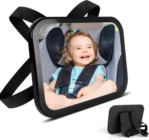 Miroir Voiture Bébé, Miroir De Sécurité Réglable Pour Siège Arrière De Voiture, Incassable Rétroviseur - Noir