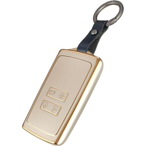 Coque De Clé De Voiture Pour Etui Carte Renault Megane 4 Kadjar Clio 5 Austral, Coque Clé Intelligente En Alliage D'aluminium 4 Boutons Auto Clef Accessoires (Champagne Doré)