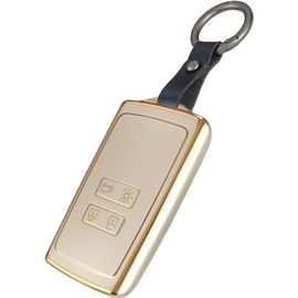 Coque De Clé De Voiture Pour Etui Carte Renault Megane 4 Kadjar Clio 5 Austral, Coque Clé Intelligente En Alliage D'aluminium 4 Boutons Auto Clef Accessoires (Champagne Doré)