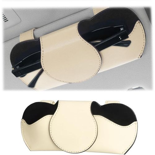 Porte Lunettes Pour Pare Soleil Voitures, Etui Lunettes Pour Voiture Cuir Pu, Magnétique Support Lunettes Pour Voiture, Universel Voiture Accessoires Interieur, Pour Les Voitures(Beige)[Z146]