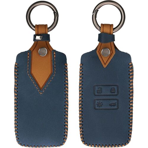 Accessoire Clef De Voiture Compatible Avec Renault Smart Key 4-Bouton (Keyless Go Uniquement) - Coque De Clé De Voiture En Simili Cuir - Bleu Marine-Marron Clair[Auto5130852]