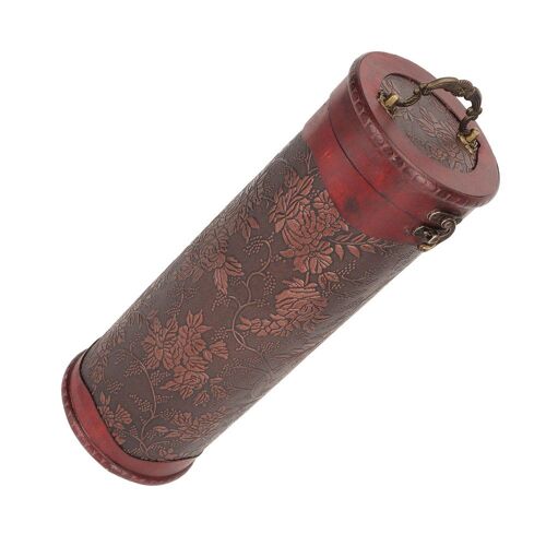 Antique Finition Boîte À Bouteille De Vin En Bois Motif De Raisin Cuir Artif Obf