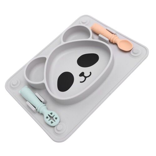 Assiette En Silicone Pour Tout-Petits En Forme De Panda 3 Compartiments Avec