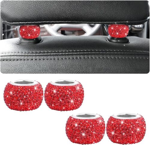 (Rouge) 4 Colliers D'appui-Tête De Voiture En Cristal, Anneaux D'appui-Tête De Siège De Voiture, Colliers D'anneaux D'appui-Tête Décoratifs, Accessoires Intérieurs De Voiture Universels