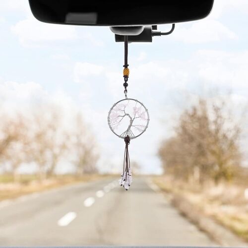Kalanka-Cobee Ornement À Suspendre Arbre De Vie Pour Rétroviseur De Voiture, Pendentif En Pierre De Cristal De Guérison Avec 7 Chakras, Accessoires D'intérieur De Voiture (A)