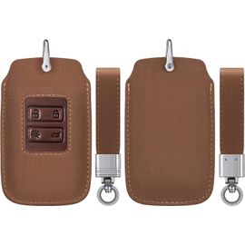 Accessoire Clef De Voiture Compatible Avec Renault Smart Key 4-Bouton (Keyless Go Uniquement) - Coque De Clé De Voiture En Simili Cuir Et Simili Daim - Marron Clair-Marron