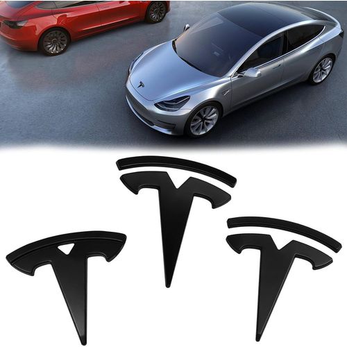 Cmjaagur-Lot De 3 Emblèmes Tesla Logo Modèle 3 Pour Voiture - Étiquette De Marque Avant - Pour Capot Avant, Coffre, Volant, Logo - Noir Mat - Accessoire De Voiture Compatible Avec Tesla Model 3[M1044]