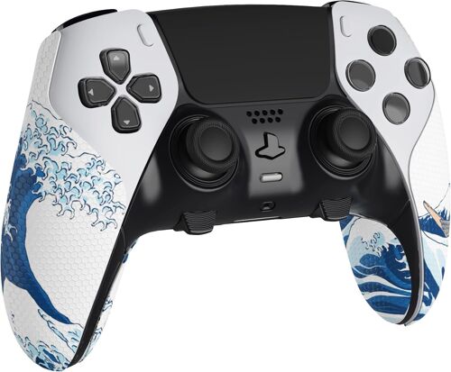 KAL-Protection Pour Ps5 Edge Grip Manette Sticker,Autocollant Skin Pour Ps5 Edge Controller Accessoires,Antidérapante Souple Pu-Grande Vague Kanagawa