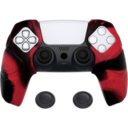 PlayVital Protection pour ps5 Coque Manette,Housse Silicone avec Capuchon pour ps5 Grips Joystick Controller Cover Skin Compatible avec Station de Charge,Édition Méca-Rouge & Noir
