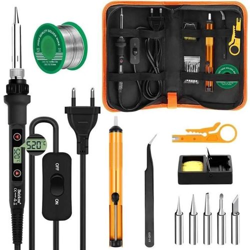 Fer a Souder Kit 80W Temperature Reglable 180-520C Electronique de Precision avec Interrupteur ONOFF, 5 Conseils de soudage, Pompe