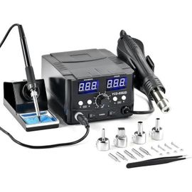 CREWORKS 2 en 1 Station de Soudage 8582D avec Pistolet a Air Chaud 750W Fer a Souder 75W 200-480C Affichage LED Numerique