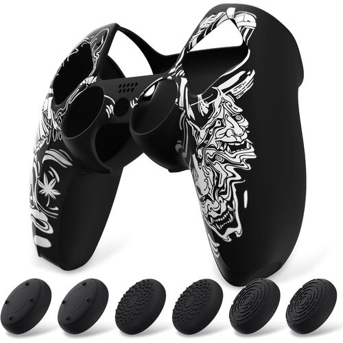 Coque Protection Pour Ps5 Manette,Housse Silicone Avec 6 Capuchon Joystick Pour Ps5 Grip Cover Skin Compatible Avec Station De Charge-Blanc,Samouraï Prajna