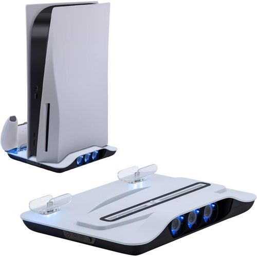 Lkljij-Station De Recharge Verticale Pour Console Ps5, Support De Refroidissement Multifonctionnel À Lumière Bleue Et Led,Recharge Pour Manettes De Jeux Pour Console Ps5 - Blanc(Pas Pour Ps5 Slim)