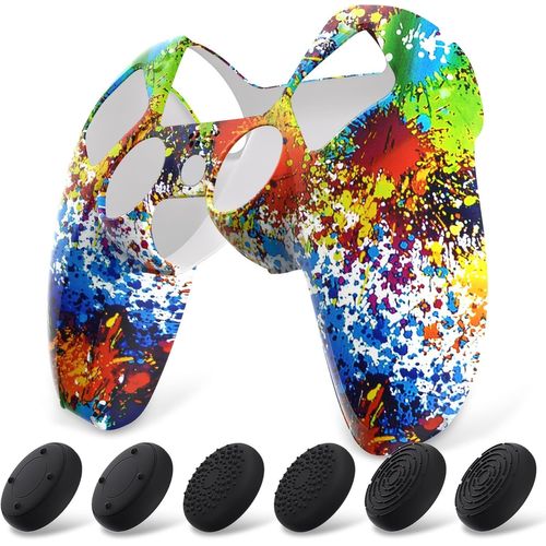 Coque Protection Pour Ps5 Manette,Housse Silicone Avec 6 Capuchon Joystick Pour Ps5 Grip Cover Skin Compatible Avec Station De Charge-Éclaboussure Colorée,Pure Series