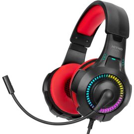 ERYI-Nx200 Casque Gaming Pour Ps4/Ps5/Xbox One/Xbox Series Xs/Pc/Mobile/Tablette, Casque Stéréo Gamer Avec Microphone Cardioïde Pliable, Casque De Jeu Avec Effet Lumineux Rvb - Rouge