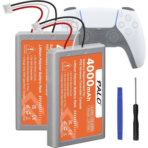 4000mAh PS5 Batterie de Manette - Batterie au Lithium Rechargeable Haute capacité pour LIP1708, PS5 Dual Sense, CFI-ZCT1W, CFI-ZCT1J¿3,65 V/14,6 Wh¿ (2Pcs)