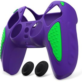 Coque Manette pour ps5 Protection Accessoire pour ps5 Controller Cover Housse Silicone avec Capuchon Joystick,Édition Chevalier-Néon Genesis Violet & Vert