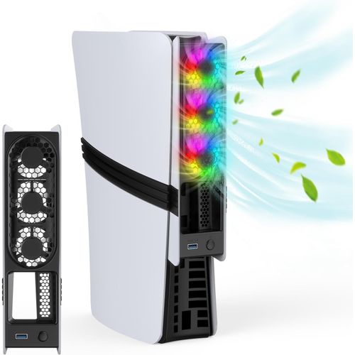 Lkljij-Ventilateur De Refroidissement Pour Console Ps5 Pro/Slim ¿ Refroidissement Haute Vitesse Avec Contrôle Automatique De La Température, Faible Bruit, Éclairage Rvb Et Port Usb 3.0 Pour Les