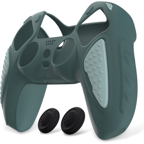 Coque Manette pour ps5 Protection Accessoire pour ps5 Controller Cover Housse Silicone avec Capuchon Joystick,Édition Chevalier-Gris Templeton&Gris Jade
