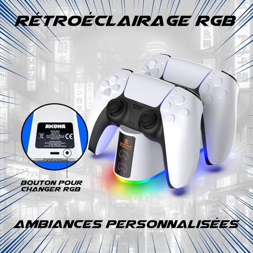 Cyber V01 Station de Charge pour Les manettes PS5 - Chargeur Manette PS5 DualSense & DualSense Edge - Charge Rapide et 10 Modes de lumière RGB - Blanc