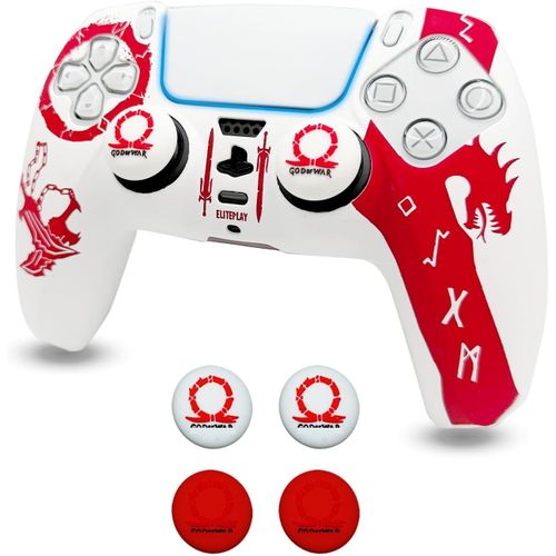 God Of War Coque Antidérapante En Silicone Pour Manette De Ps5 Sans Fil Avec Poignée De Pouce Blanc Et Rouge