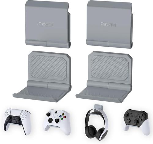 Support pour ps5 Manette/Console/Casque Mural,Porte pour ps4 Controller Stand Holder pour Nintendo Switch Pro pour Xbox Wireless Headset,Fold Socle Base 4 PCS-Gris