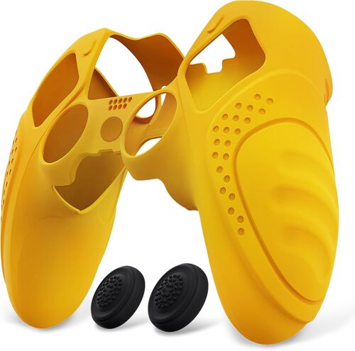 Protection Manette Pour Ps5 Edge Coque Silicone Avec Capuchon Joystick,Housse Pour Ps5 Edge Controller Protège Accessoires-Jaune Attention¿Guardian Edition